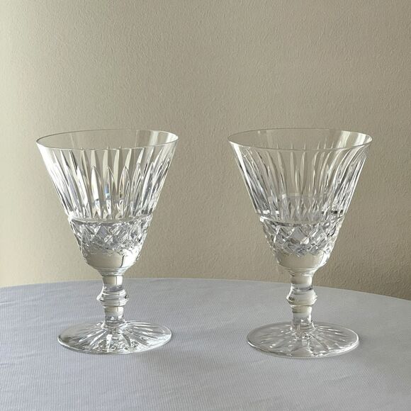 Waterford Crystal Water Goblets Tramore Pattern (2) Footed Glasses 5 5/8" Tall - Picture 1 of 8